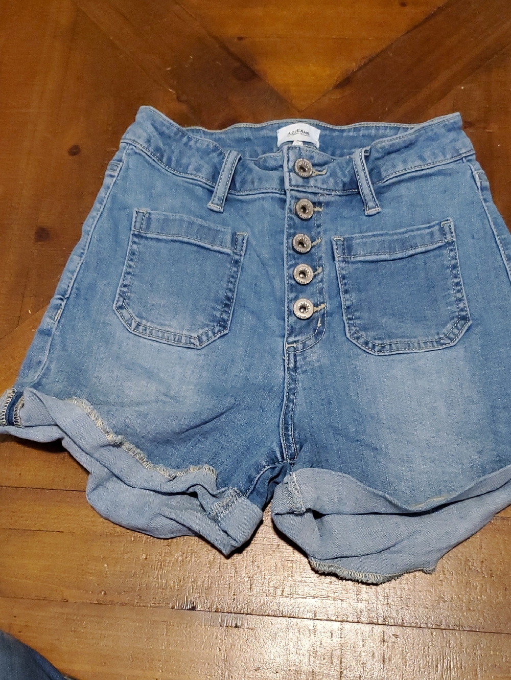 Button-Fly Light Blue Denim Jean Shorts
